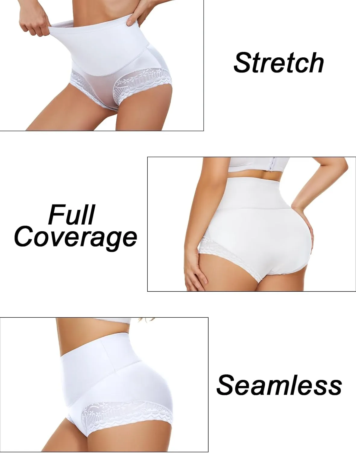 4 Packs Women's Tummy Control Underwear High Waisted Shapewear Panties Stretch Full Coverage Briefs