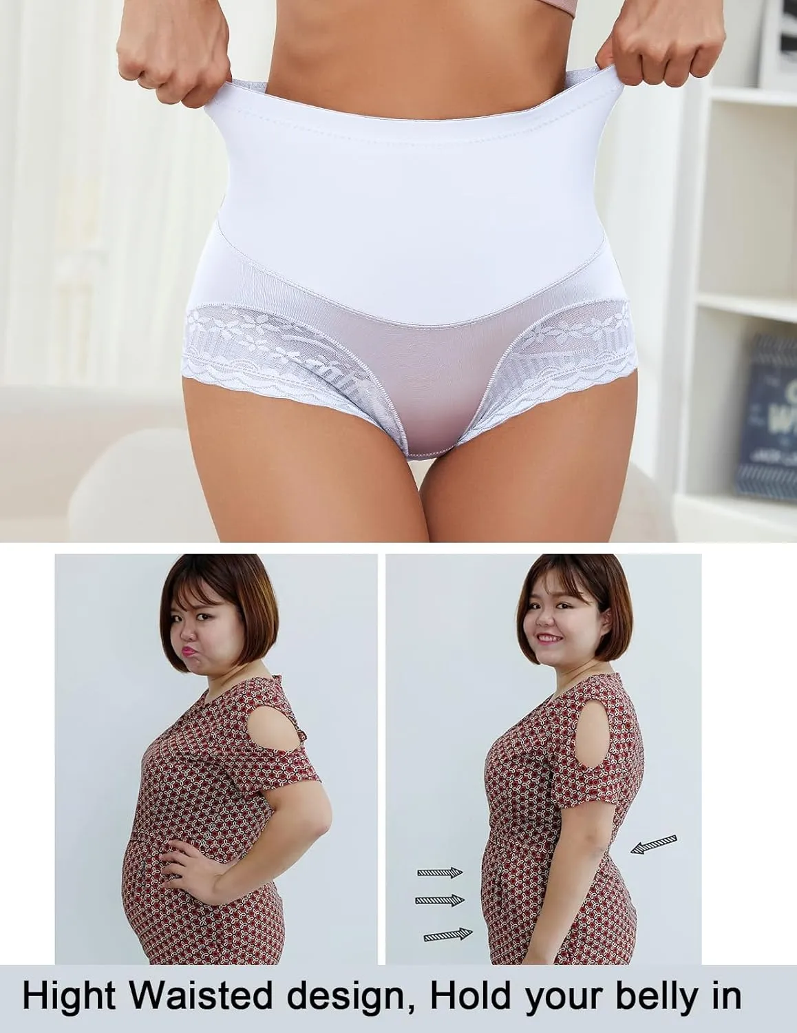 4 Packs Women's Tummy Control Underwear High Waisted Shapewear Panties Stretch Full Coverage Briefs