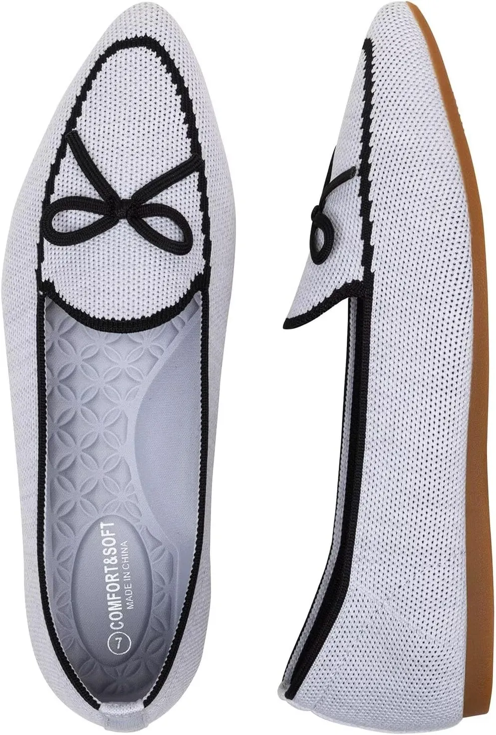 BEJINASH Women's Loafer Flats Casual Knit Fabric Lightweight Dressy Shoes Washable Elegant Pointed-Toe lace-up Bow Shoes Comfortable Ballet Shoes for Women Perfect for Daily