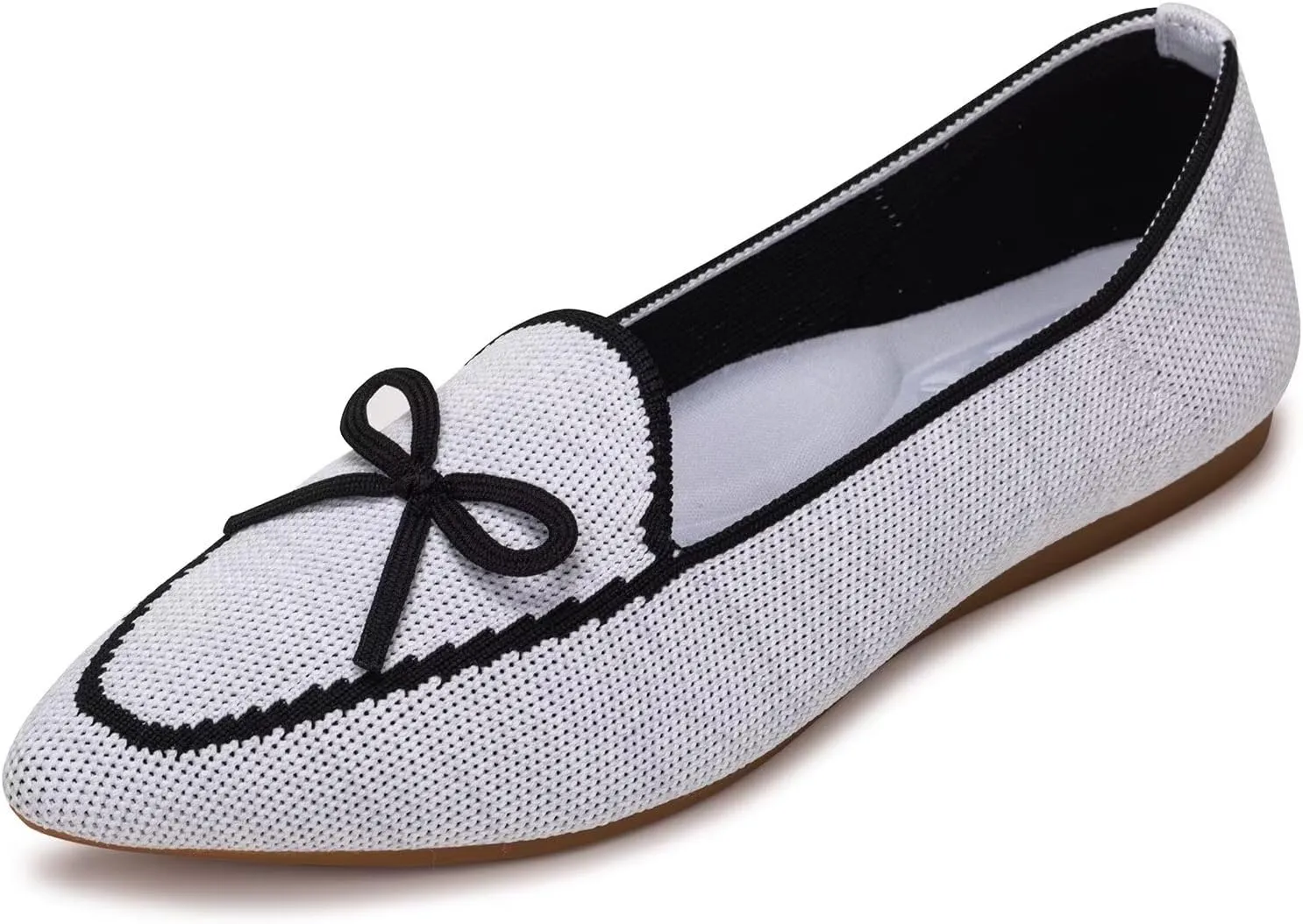 BEJINASH Women's Loafer Flats Casual Knit Fabric Lightweight Dressy Shoes Washable Elegant Pointed-Toe lace-up Bow Shoes Comfortable Ballet Shoes for Women Perfect for Daily