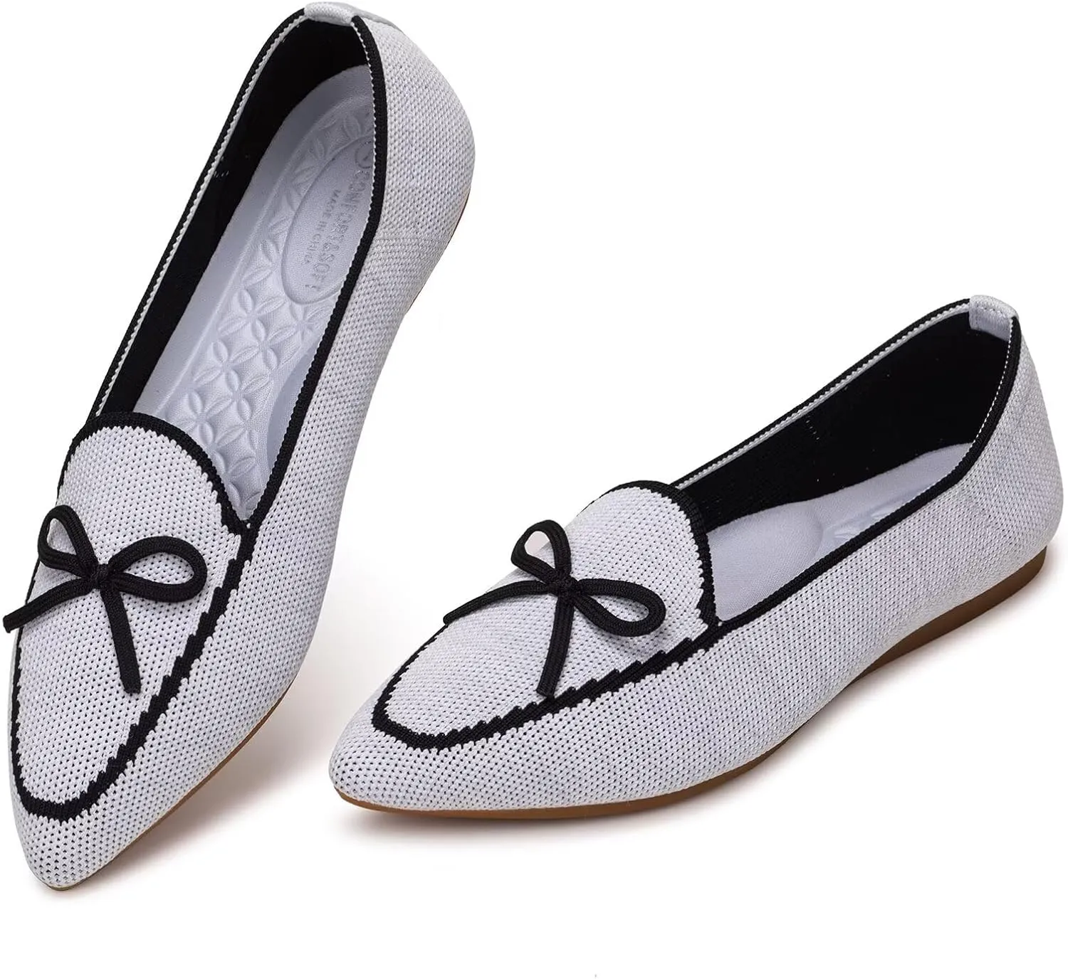 BEJINASH Women's Loafer Flats Casual Knit Fabric Lightweight Dressy Shoes Washable Elegant Pointed-Toe lace-up Bow Shoes Comfortable Ballet Shoes for Women Perfect for Daily