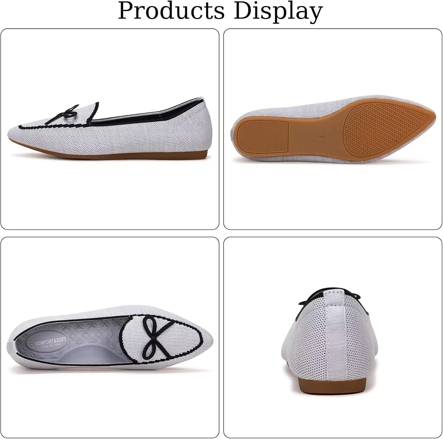 BEJINASH Women's Loafer Flats Casual Knit Fabric Lightweight Dressy Shoes Washable Elegant Pointed-Toe lace-up Bow Shoes Comfortable Ballet Shoes for Women Perfect for Daily