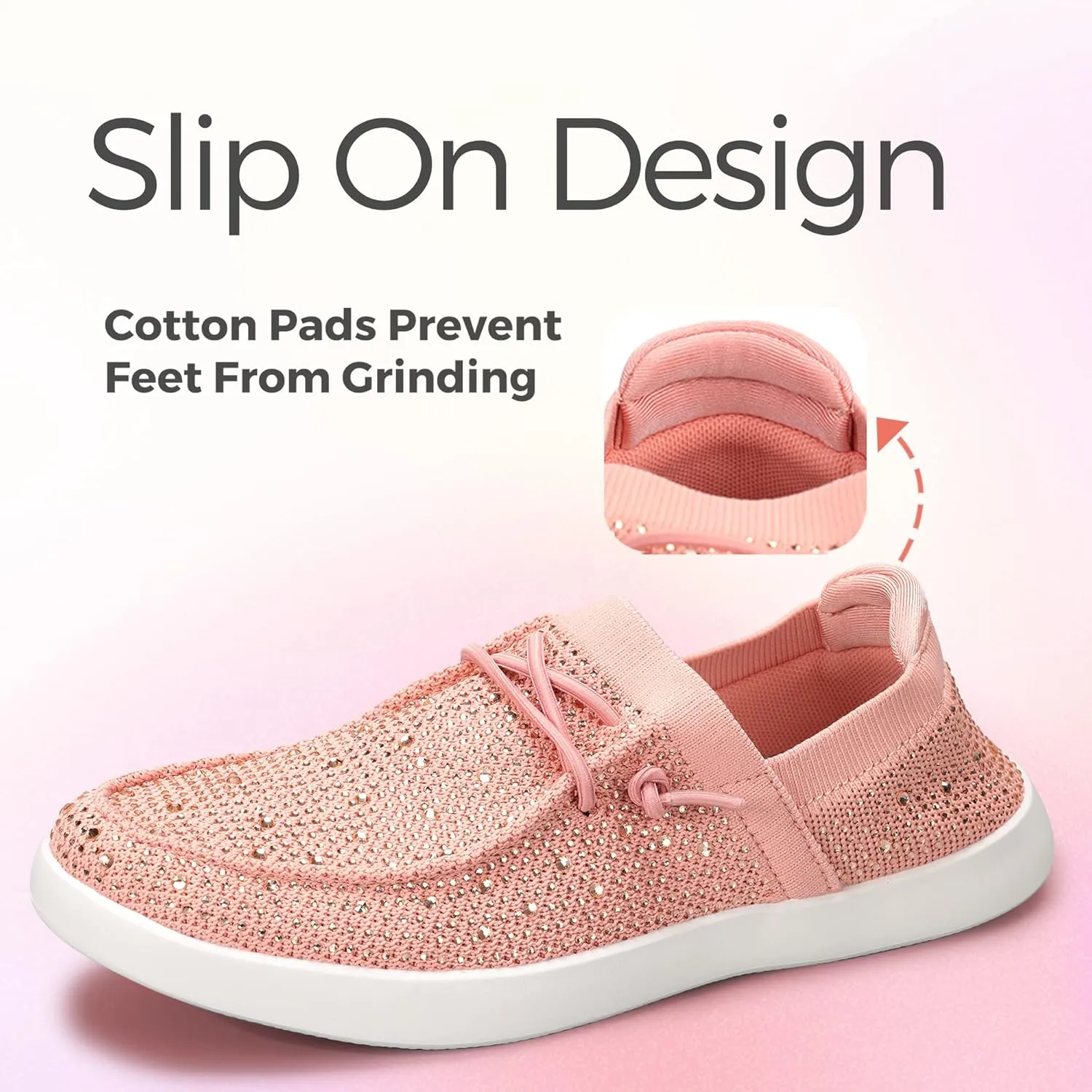 BELOS Women's Rhinestone Lace Up Loafers Shoes Comfortable Slip On Mesh Knit Walking Shoes Fashion Lightweight Sparkly Glitter Sneaker