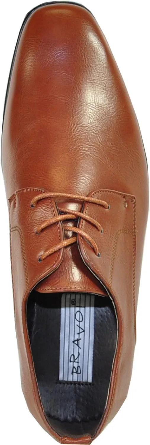 bravo! Men Dress Shoe King Classic Lace-up Oxford Plain or Cap Toe or Wingtip Leather Sock Medium and Wide Width Size from 6 to 18 Black Brown Cognac Blue Purple Red