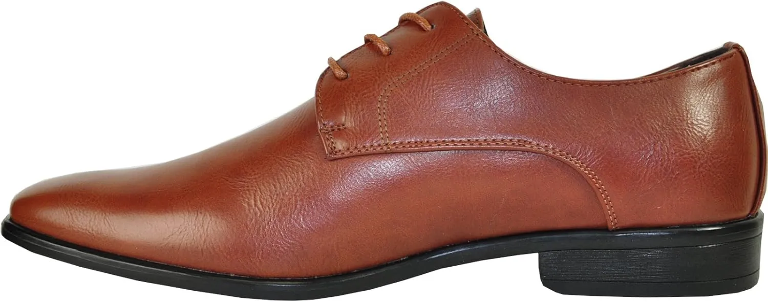 bravo! Men Dress Shoe King Classic Lace-up Oxford Plain or Cap Toe or Wingtip Leather Sock Medium and Wide Width Size from 6 to 18 Black Brown Cognac Blue Purple Red