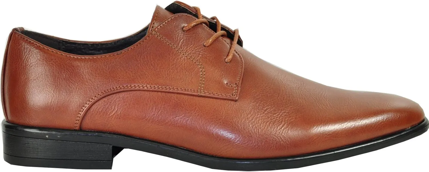 bravo! Men Dress Shoe King Classic Lace-up Oxford Plain or Cap Toe or Wingtip Leather Sock Medium and Wide Width Size from 6 to 18 Black Brown Cognac Blue Purple Red