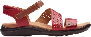 Clarks Women's Kitly Way Flat Sandal, Cherry Leather, 6.5