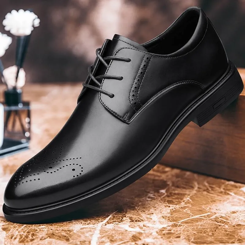 Classic Brogue Wingtip Retro Dress Shoes Business Breathable Leather for Men Everyday Casual Lace-up Oxford