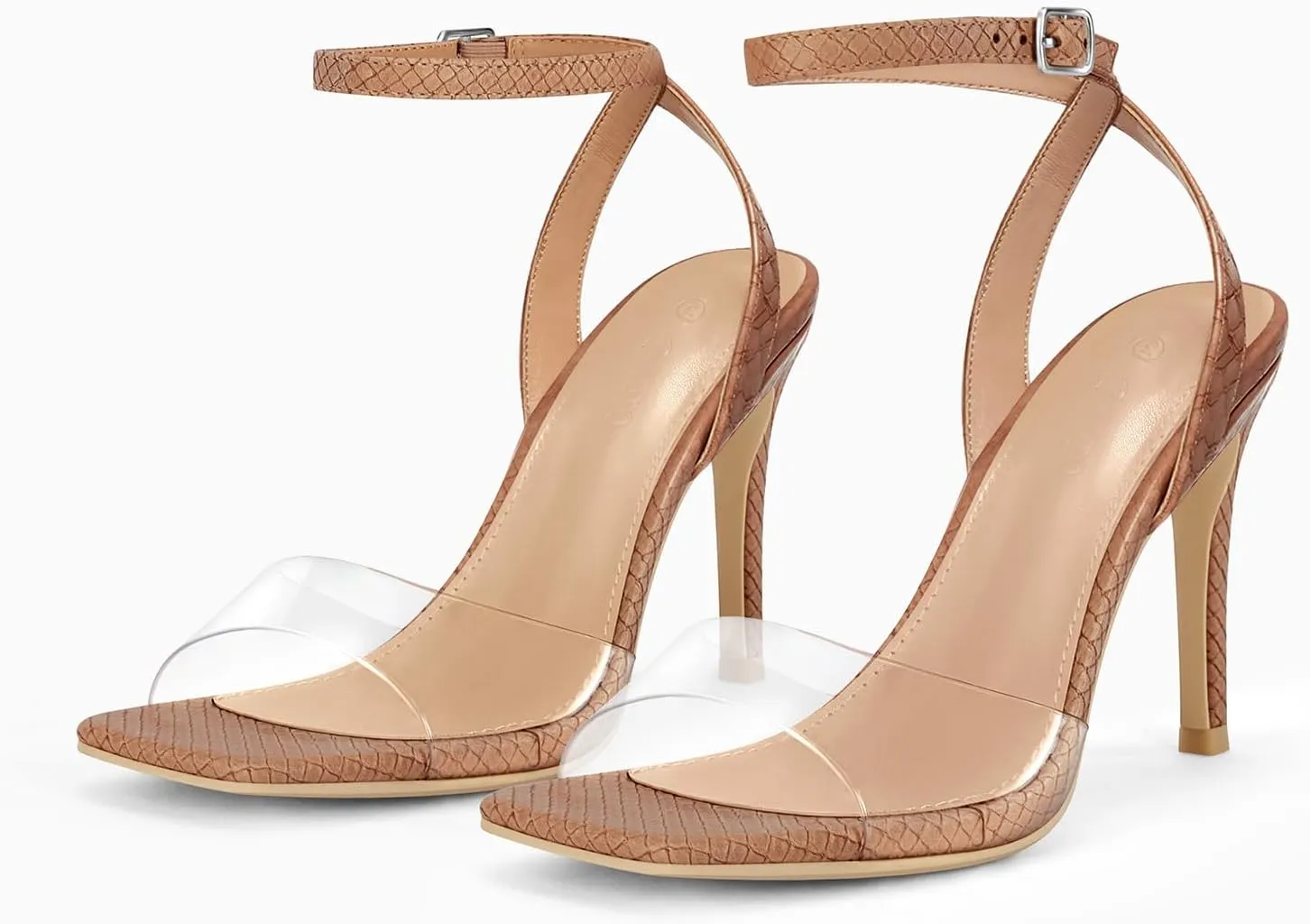 Coutgo Womens Clear Heels Sandals Square Toe Ankle Strap Sexy High Heeled Stiletto Dress Shoes