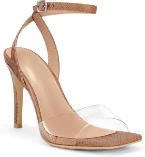 Coutgo Womens Clear Heels Sandals Square Toe Ankle Strap Sexy High Heeled Stiletto Dress Shoes