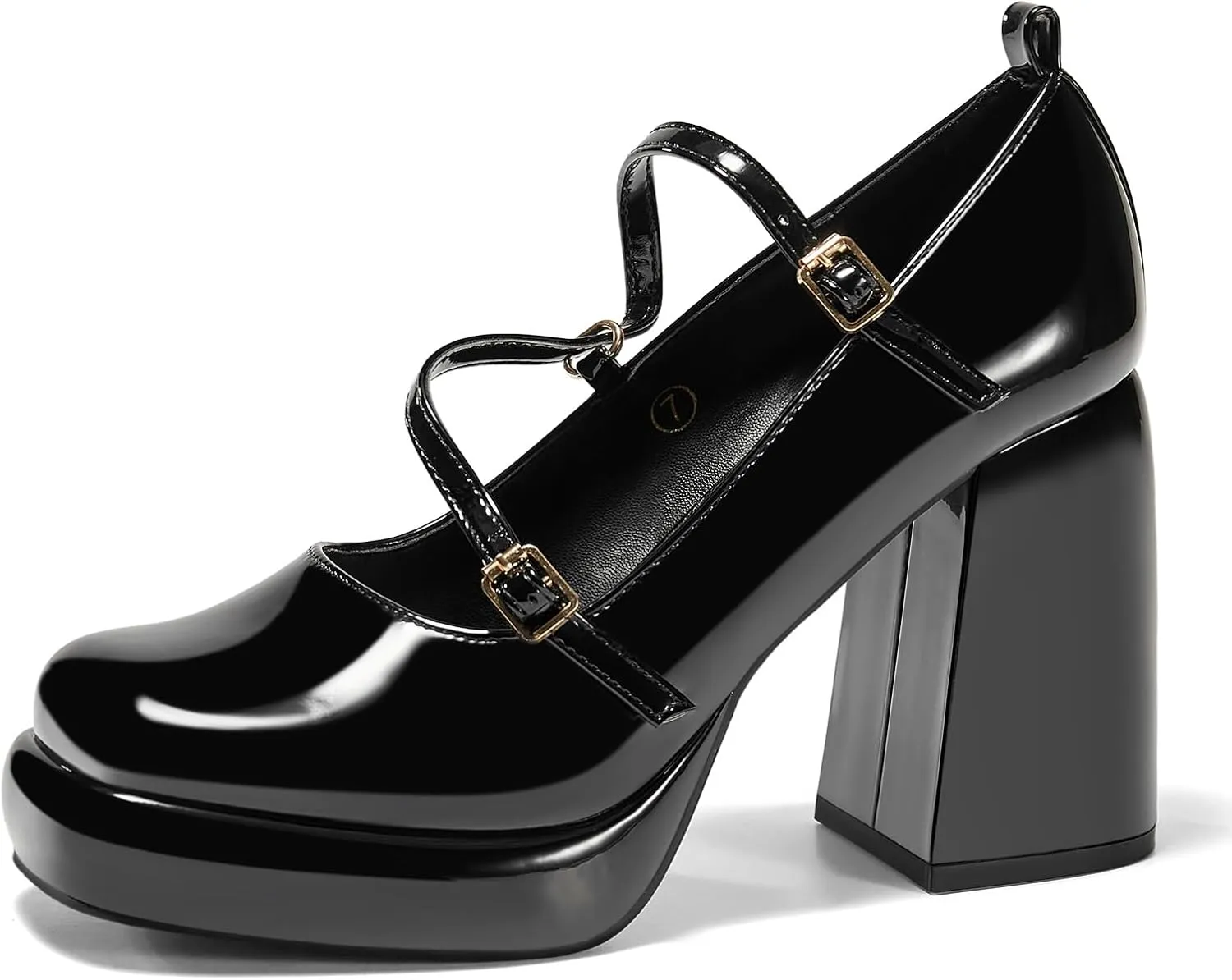 Coutgo Womens Mary Jane Heels Chunky Platform Loafer Shoes Block Heel Closed Square Toe Pumps Cross Strap High Heel Dress Shoes