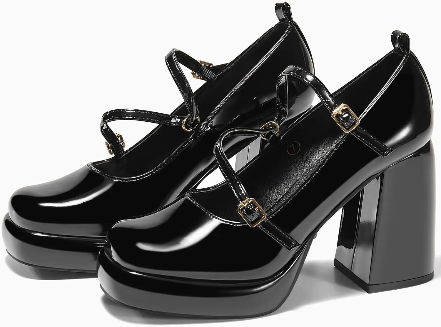 Coutgo Womens Mary Jane Heels Chunky Platform Loafer Shoes Block Heel Closed Square Toe Pumps Cross Strap High Heel Dress Shoes