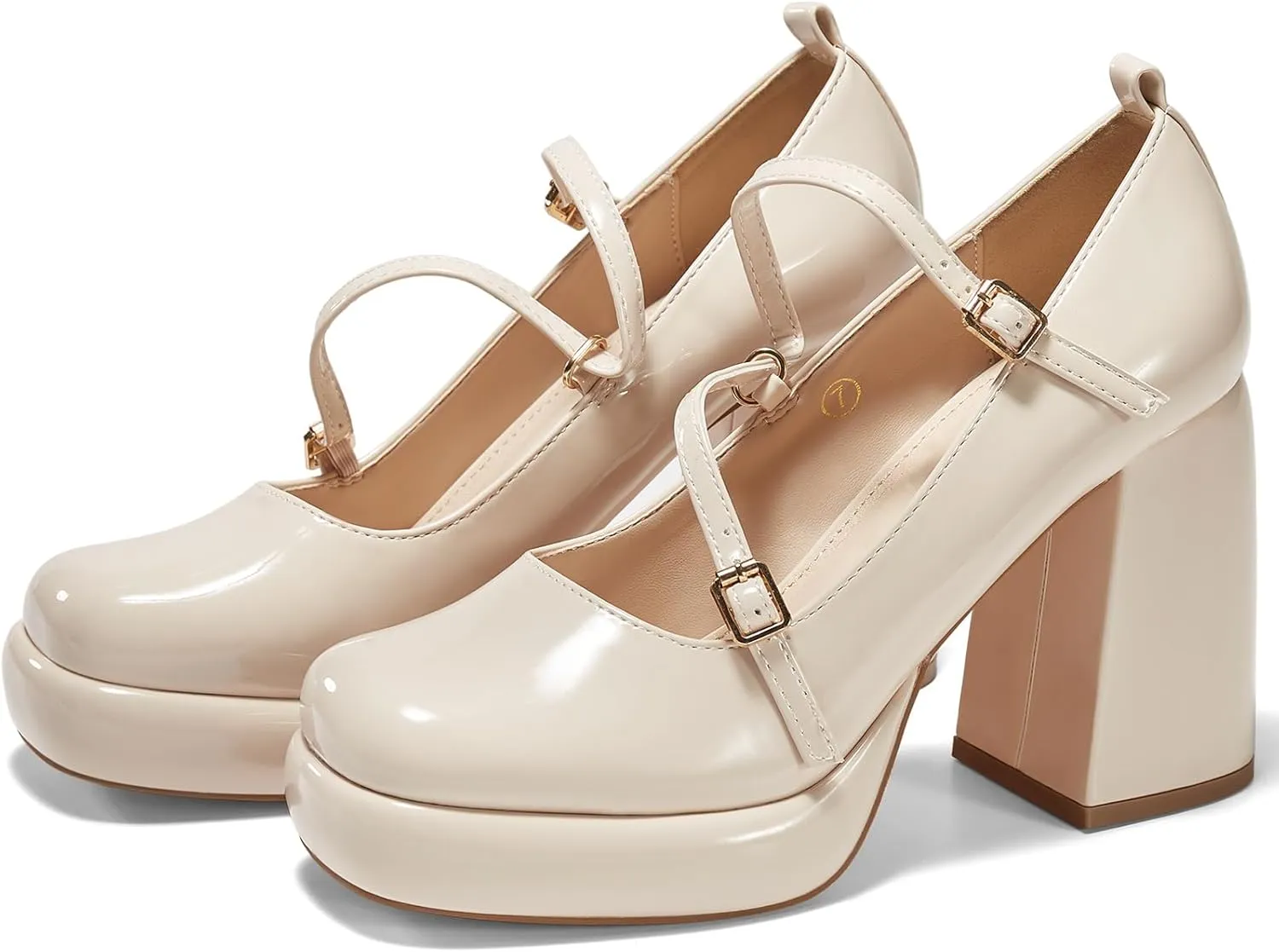 Coutgo Womens Mary Jane Heels Chunky Platform Loafer Shoes Block Heel Closed Square Toe Pumps Cross Strap High Heel Dress Shoes
