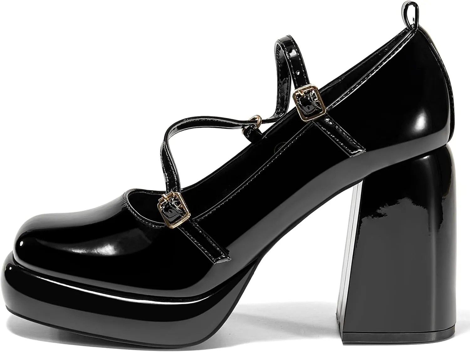 Coutgo Womens Mary Jane Heels Chunky Platform Loafer Shoes Block Heel Closed Square Toe Pumps Cross Strap High Heel Dress Shoes