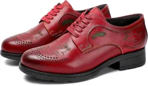 CrazycatZ Women's Leather Oxford Shoes Perforated Lace up Wingtip Colorful Leather Oxfords Vintage