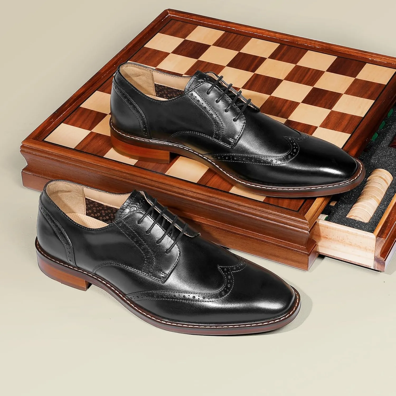 DESAI Men's Classic Oxford Dress Shoes Formal Business Lace-up Full Grain Leather Shoes for Men