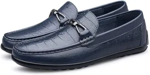 Easy to Put and Remove Driving Moccasins Loafer Shoes for Men Round Toe Moccasins Faux Crocodile Print Leather Flat Heel Flexible Resistant Driving Slip On for All Occasions (Color : Blue, Size : 8.