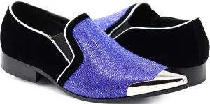 Enzo Romeo Crisiano Men Rhinestone Chrome Toe Suede Pointy Dress Loafer Slip On Shoes