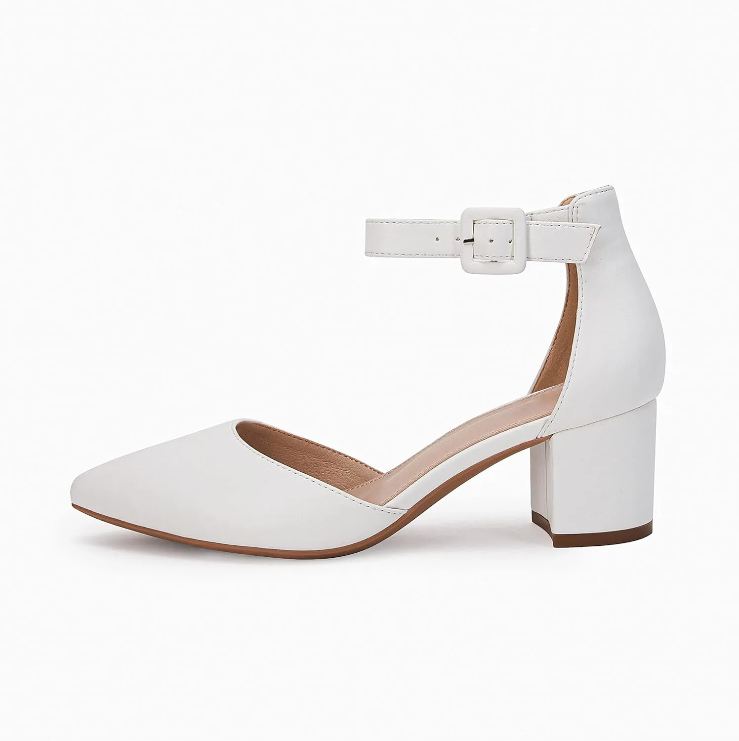 FISACE Womens Low Mid Square Heel Ankle Strap Sandal Office Ladies Pointed Toe Pumps Shoes