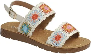 Forever Link Women's Flat Ankle Strap Crochet Sandals