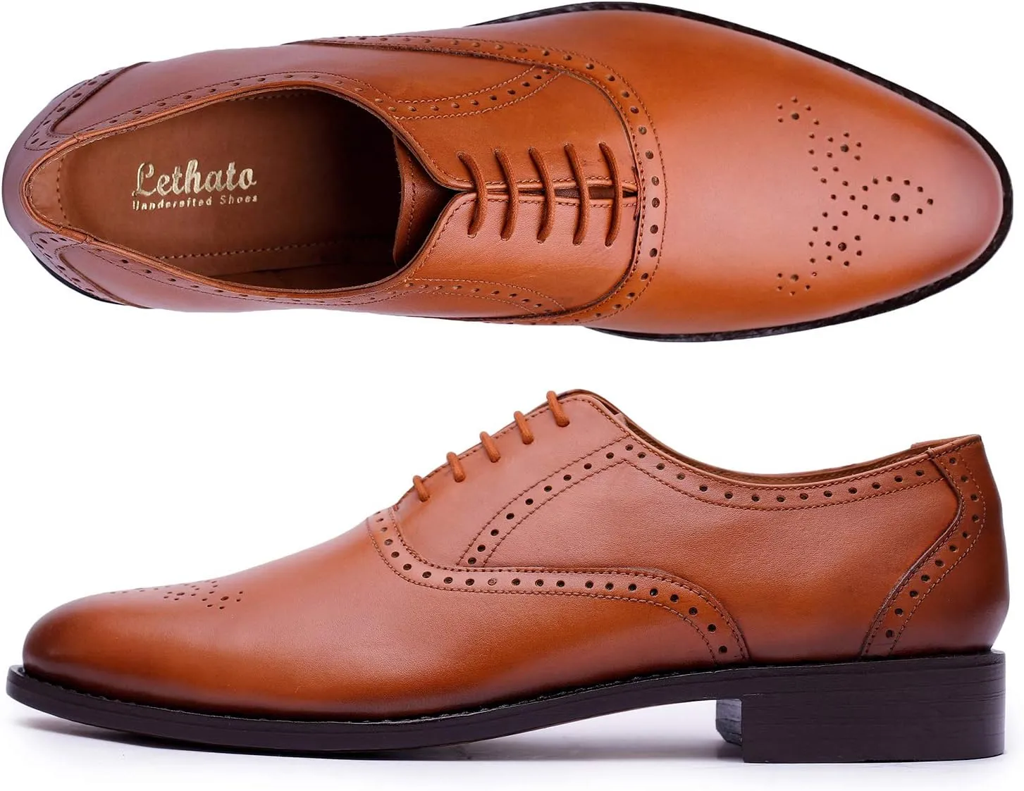 Handmade Brogue Oxford Goodyear Welted Genuine Leather Lace up Dress Shoes