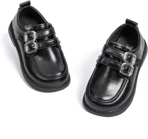 ISINSER Toddler Boys Girls Classic Dress Shoes Little Kid PU Leather Comfort Rubble Sole Oxford School Uniform Wedding Flats