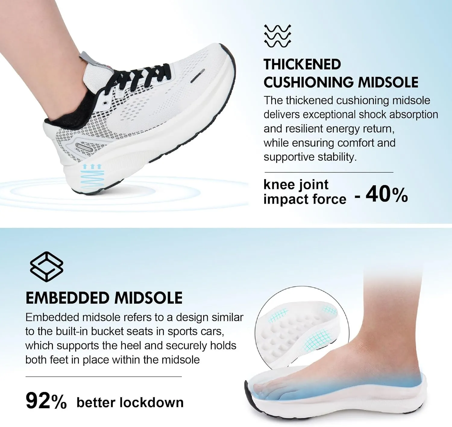 JACKSHIBO Wide Toe Box Shoes Women Arch Support Wide Sneakers for Running Walking Athletic Tennis Orthopedic Plantar Fasciitis Workout with Thick Cushion Zero Drop Sole Width Shoes
