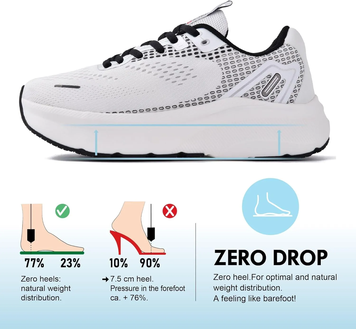 JACKSHIBO Wide Toe Box Shoes Women Arch Support Wide Sneakers for Running Walking Athletic Tennis Orthopedic Plantar Fasciitis Workout with Thick Cushion Zero Drop Sole Width Shoes