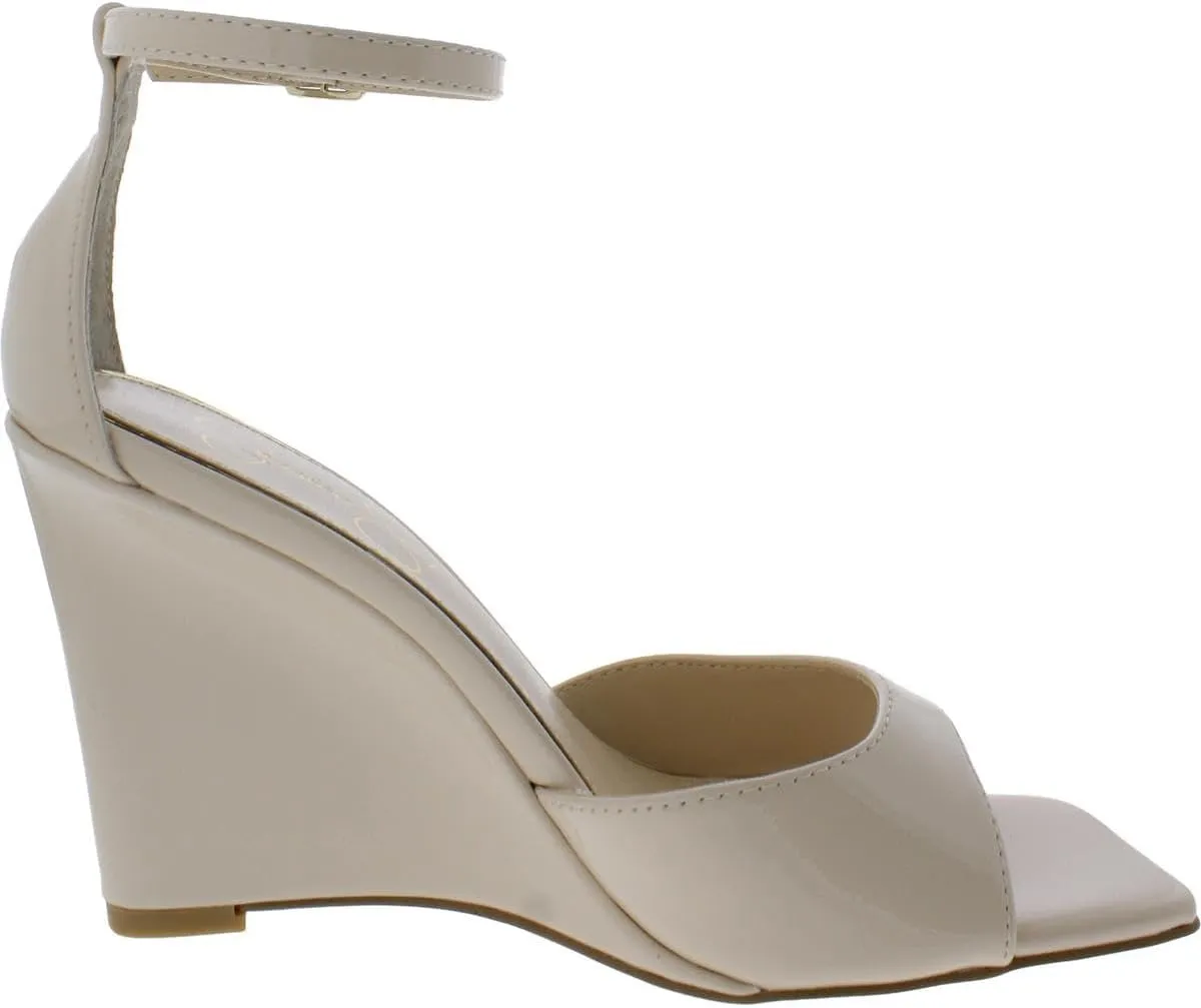Jessica Simpson Womens LEEHI Faux Leather Open Toe Wedge Heels
