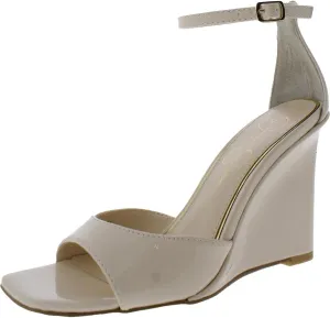 Jessica Simpson Womens LEEHI Faux Leather Open Toe Wedge Heels