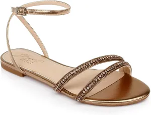 Jewel Badgley Mischka Roslyn Metallic Flat Sandal with Crystals