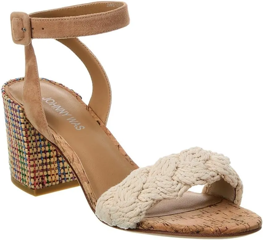 Johnny Was Braid Block Suede Sandal, 9.5, White