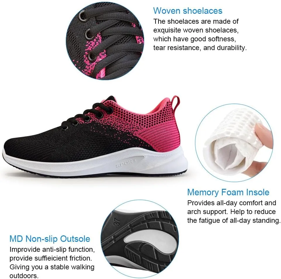 KUNWFNIX Womens Walking Tennis Shoes Slip On Memory Foam Lightweight Casual Sneakers Breathable Tennis Shoes for Gym Travel Work