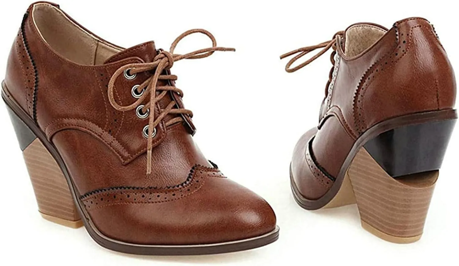 KysBloes Women's Wingtip Oxford Lace Up Shoes Chunky Block Heel Vintage Brogues Classic Closed Toe Saddle Shoes Gift Booties