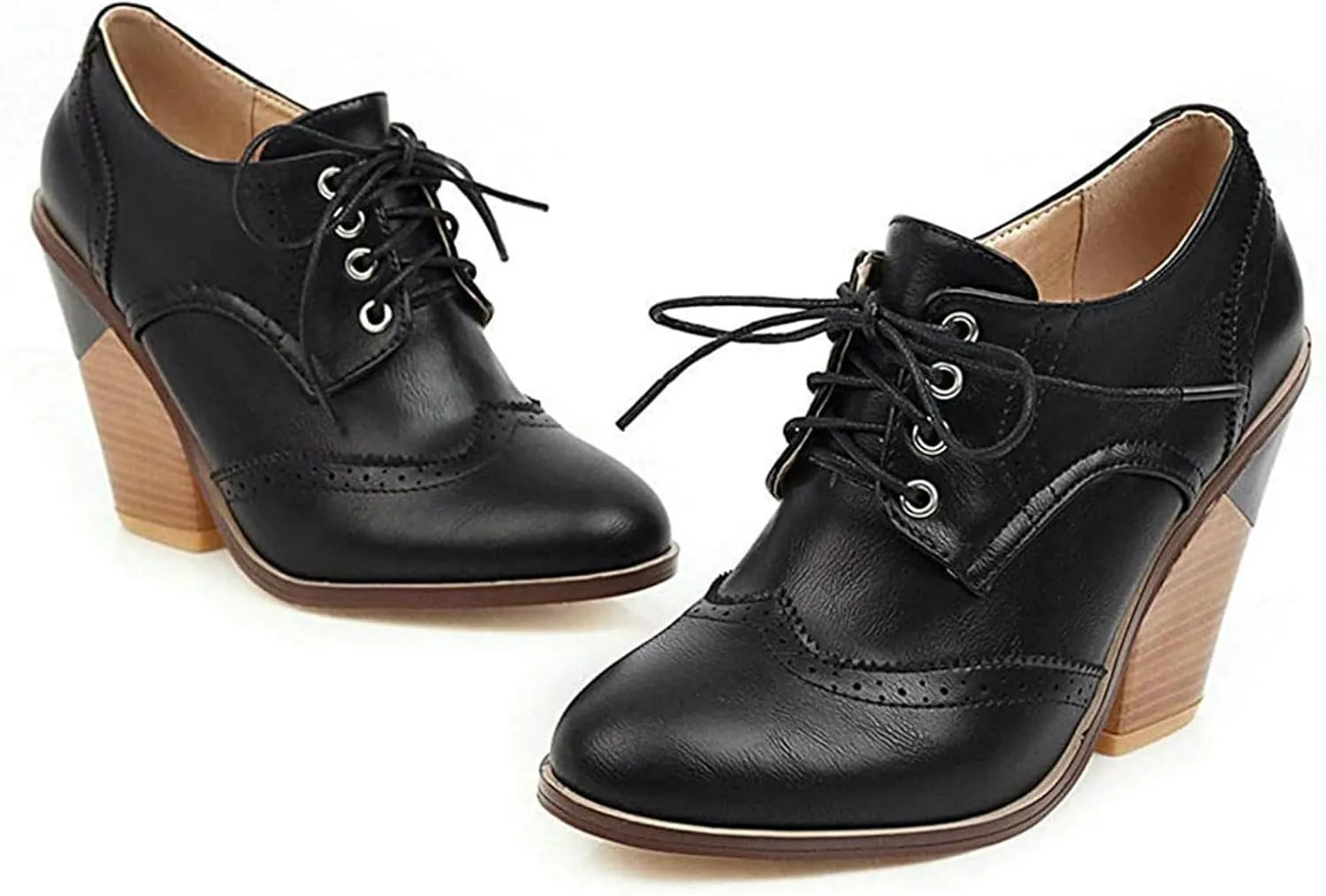KysBloes Women's Wingtip Oxford Lace Up Shoes Chunky Block Heel Vintage Brogues Classic Closed Toe Saddle Shoes Gift Booties