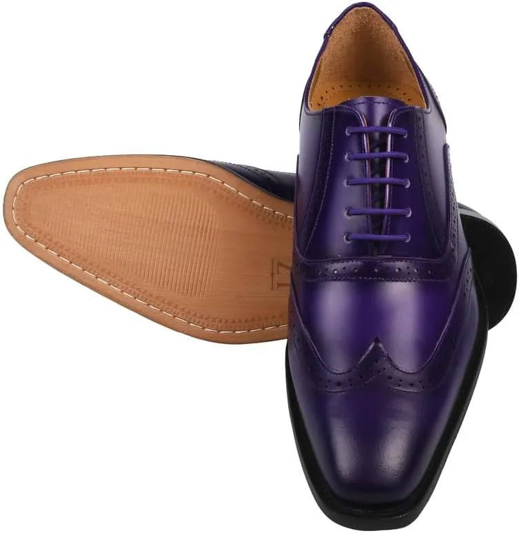 LIBERTYZENO Mens Plain & Animal Print Purple Genuine Leather Adults Slip On & Lace Up Oxford Dress Shoes/Prom Shoes for Prom Graduation