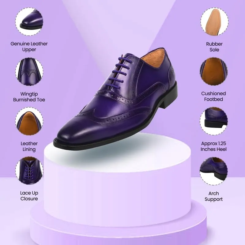 LIBERTYZENO Mens Plain & Animal Print Purple Genuine Leather Adults Slip On & Lace Up Oxford Dress Shoes/Prom Shoes for Prom Graduation