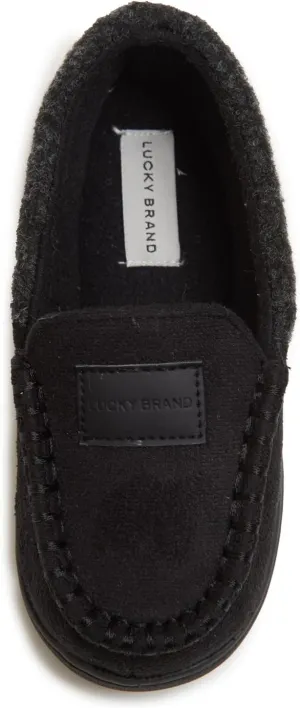Lucky Brand Boys' Micro Suede Fuzzy Lined Moccasin Slippers