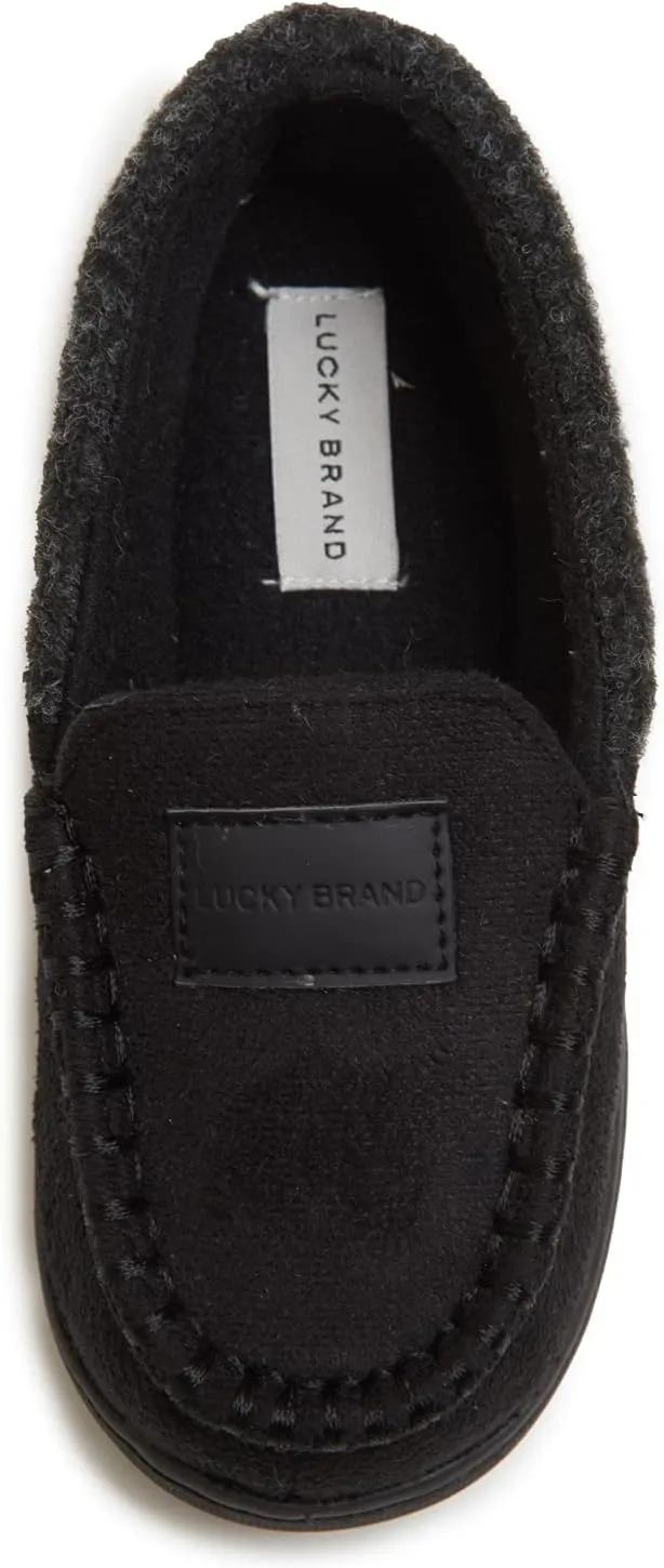 Lucky Brand Boys' Micro Suede Fuzzy Lined Moccasin Slippers