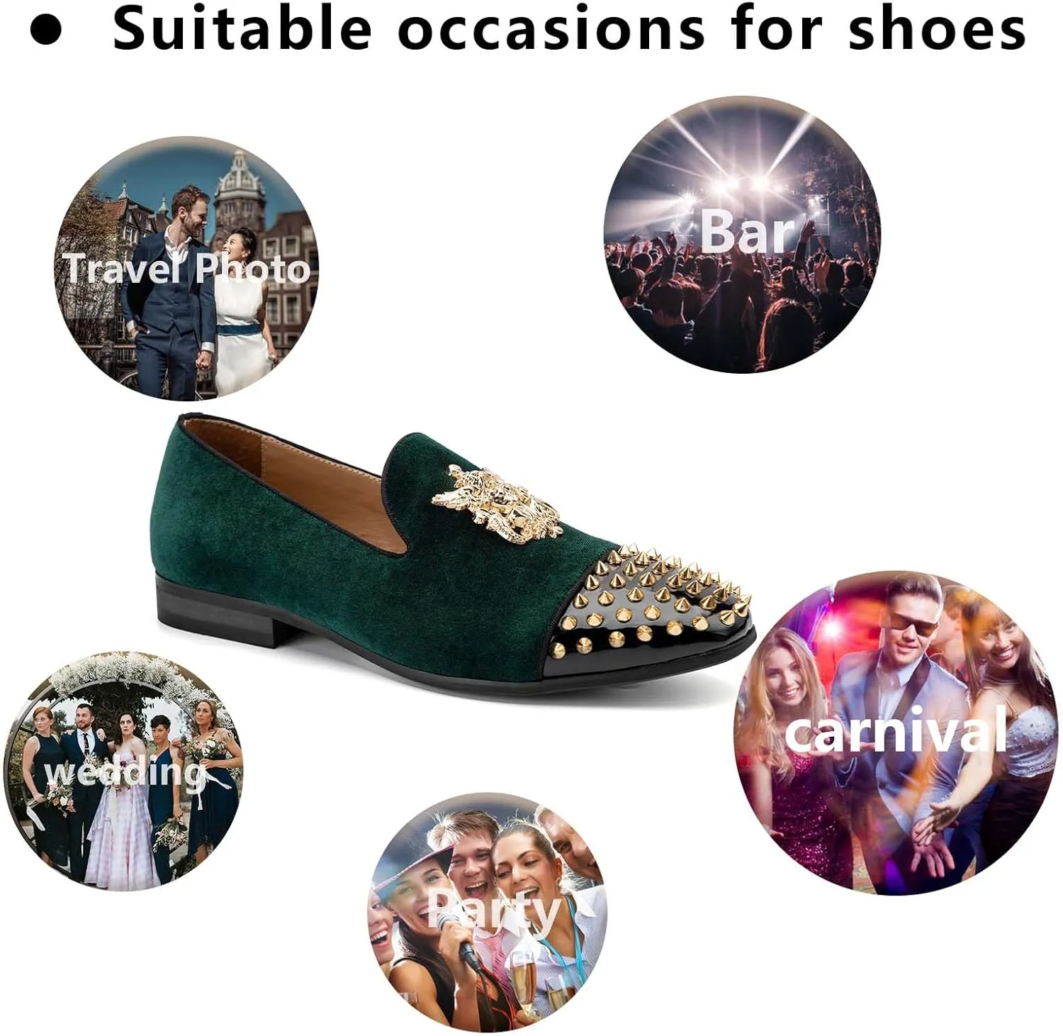 Meijiana Mens Velvet Loafers Dress Shoes with Metal Embellishments Party Luxury Loafer Shoes