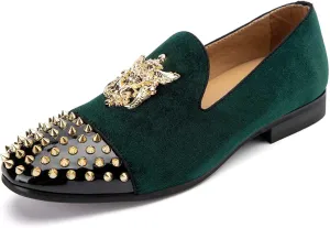 Meijiana Mens Velvet Loafers Dress Shoes with Metal Embellishments Party Luxury Loafer Shoes