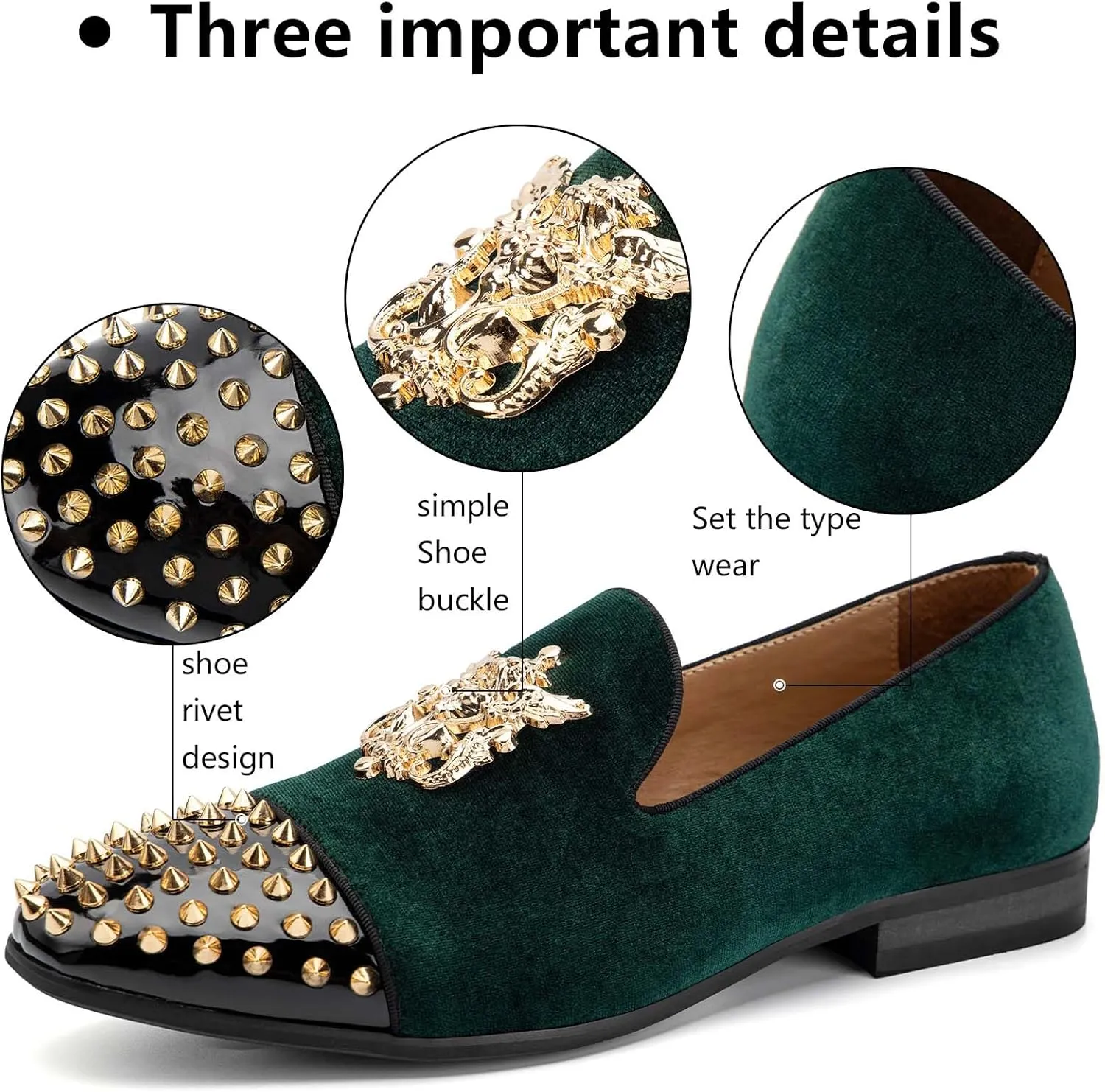 Meijiana Mens Velvet Loafers Dress Shoes with Metal Embellishments Party Luxury Loafer Shoes