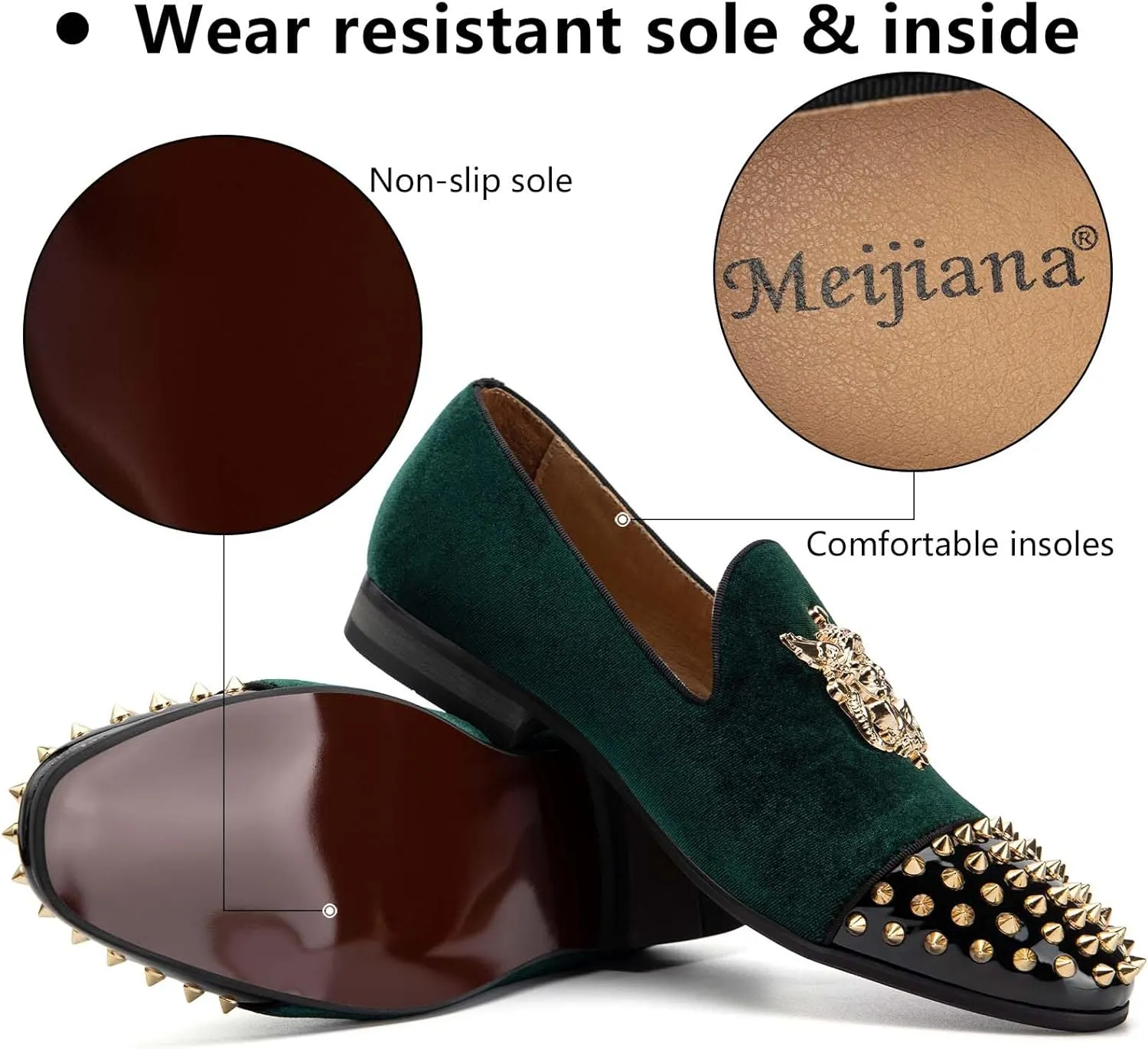 Meijiana Mens Velvet Loafers Dress Shoes with Metal Embellishments Party Luxury Loafer Shoes