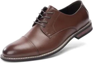 Mens Classic Dress Oxfords, Wingtip Prince Modern Formal Lace Up Shoes, Round Toe, TPR Outsole