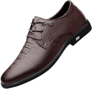 Men's Classic Lace Up Leather Shoes Fashionable Crocodile Pattern Oxfords Shoes Daily Low Top Non Slip Walking