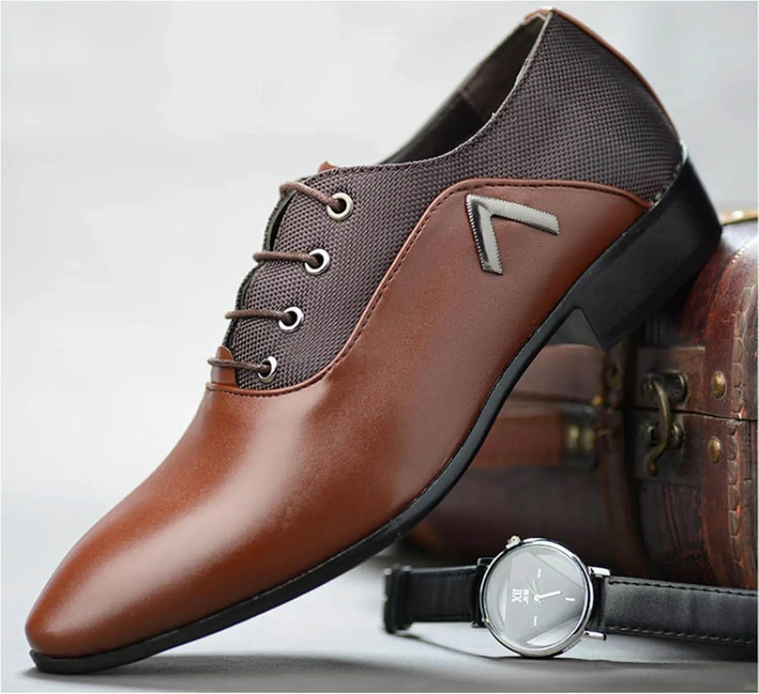 Mens Dress Shoes Fashion Lace-Up Pointed-Toe Formal Suit Shoes Classic Modern Business Wedding Oxford Shoes for Men