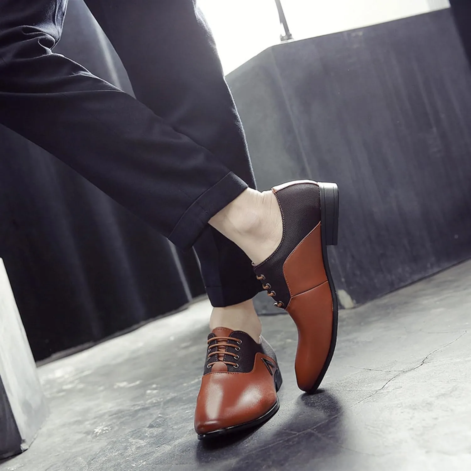 Mens Dress Shoes Fashion Lace-Up Pointed-Toe Formal Suit Shoes Classic Modern Business Wedding Oxford Shoes for Men