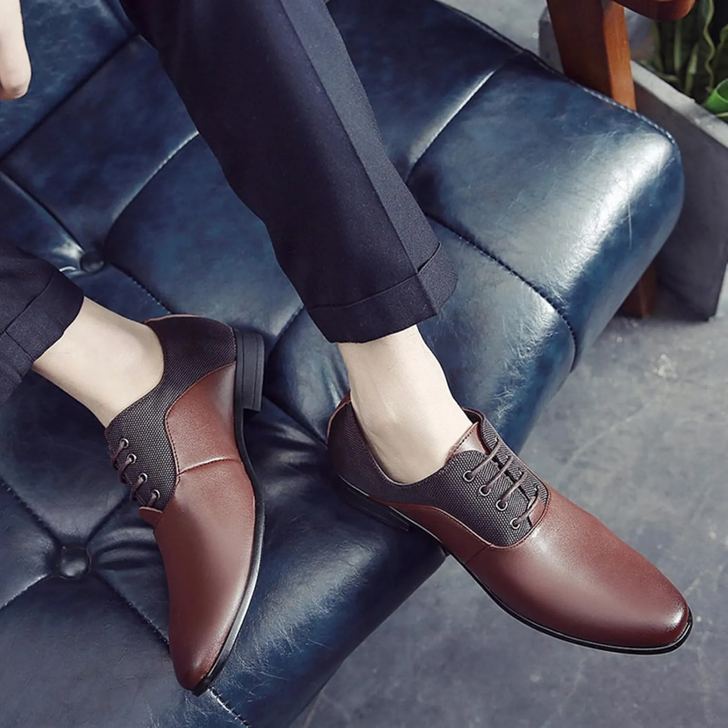 Mens Dress Shoes Fashion Lace-Up Pointed-Toe Formal Suit Shoes Classic Modern Business Wedding Oxford Shoes for Men