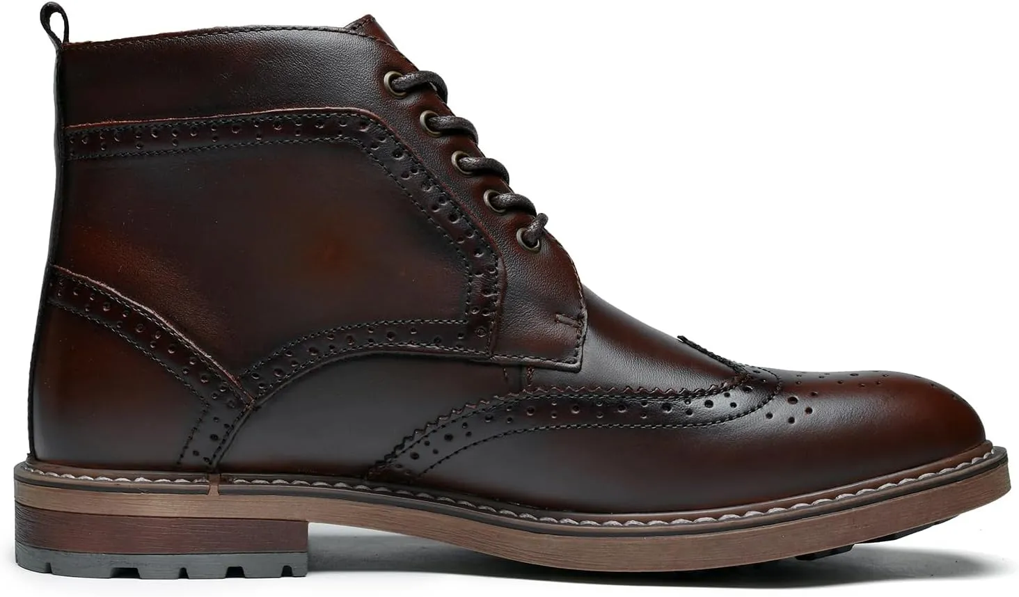 Mens Fashion Dress Boots - Black Genuine Leather Classic Brogue Style Oxford Ankle Boots