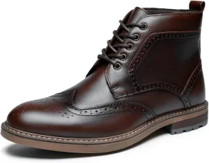 Mens Fashion Dress Boots - Black Genuine Leather Classic Brogue Style Oxford Ankle Boots
